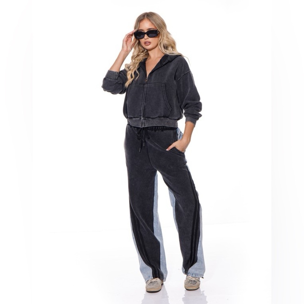 Washed Black Two-Tone Lounge Dress Set